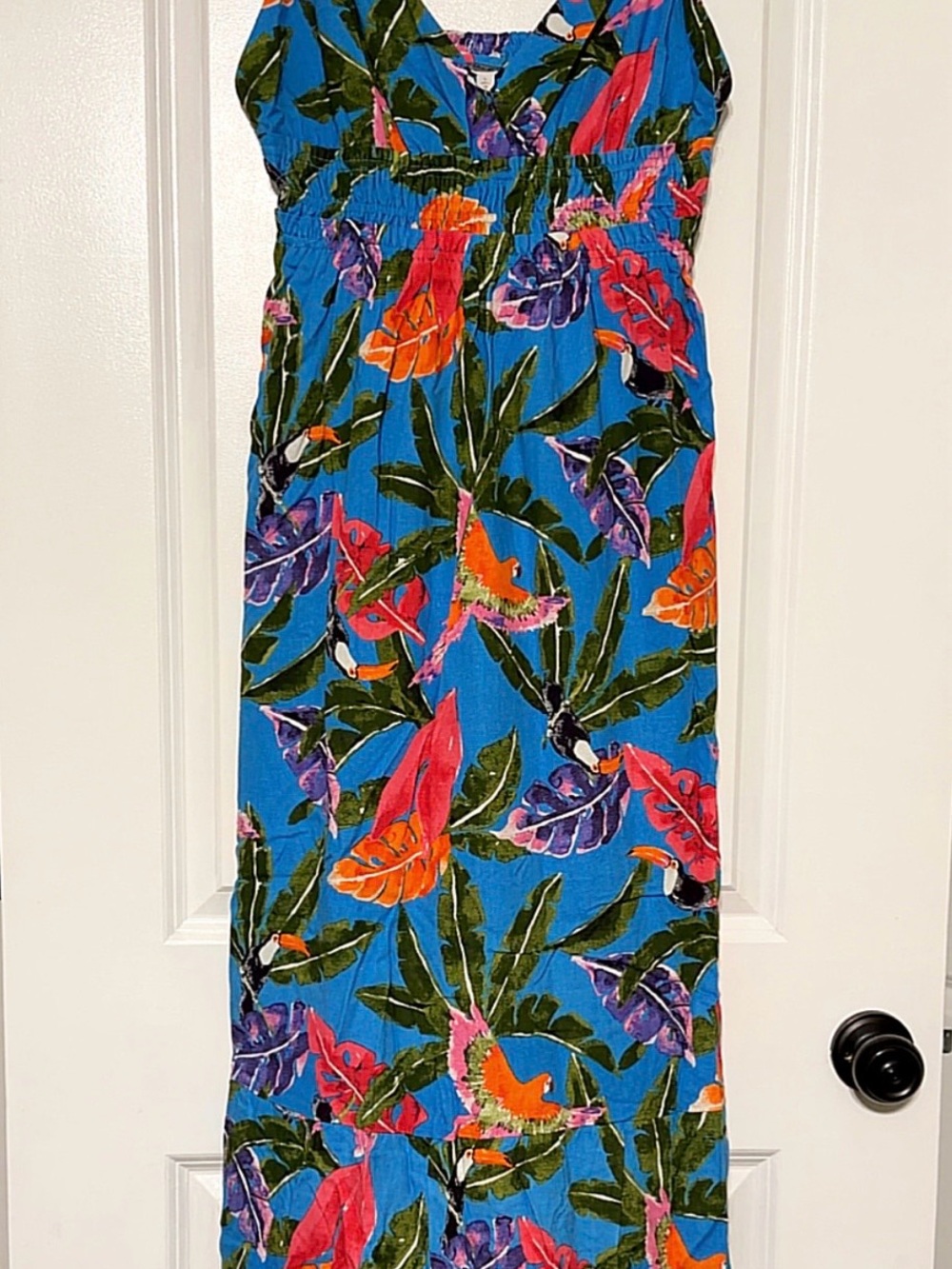 Tropical Blue Maxi Dress with Vibrant Floral Print
